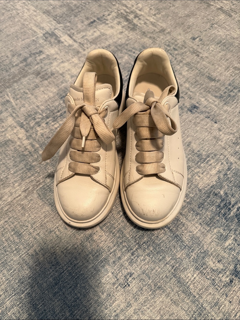 Alexander McQueen White Leather Platform Sneakers with Beige Accents